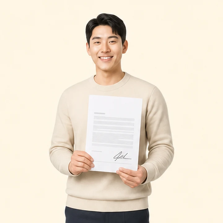 연체자 기아 K5 장기렌트 서면 견적서를 들고 있는 고객